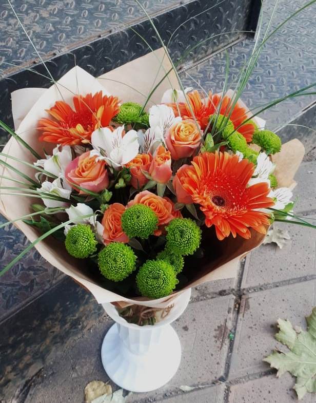 Букет цветов из: Герберы, Хризантемы, Альстромерии и Розы в Куликовых Копанях