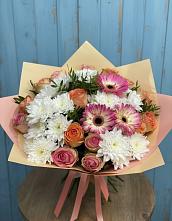 Букет цветов из:  Розы, Герберы и Хризантемы в Куликовых Копанях