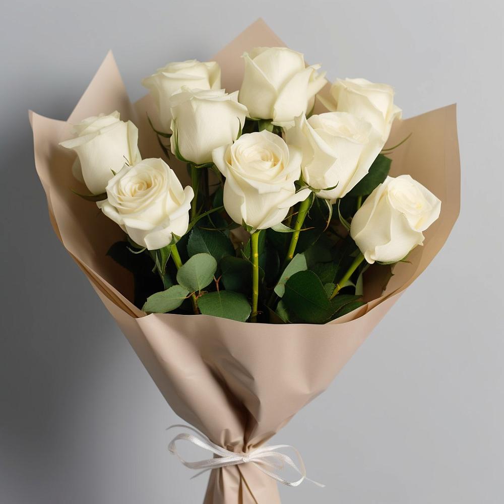 Букет 9 Белых роз Эдлесс Лав в Куликовых Копанях