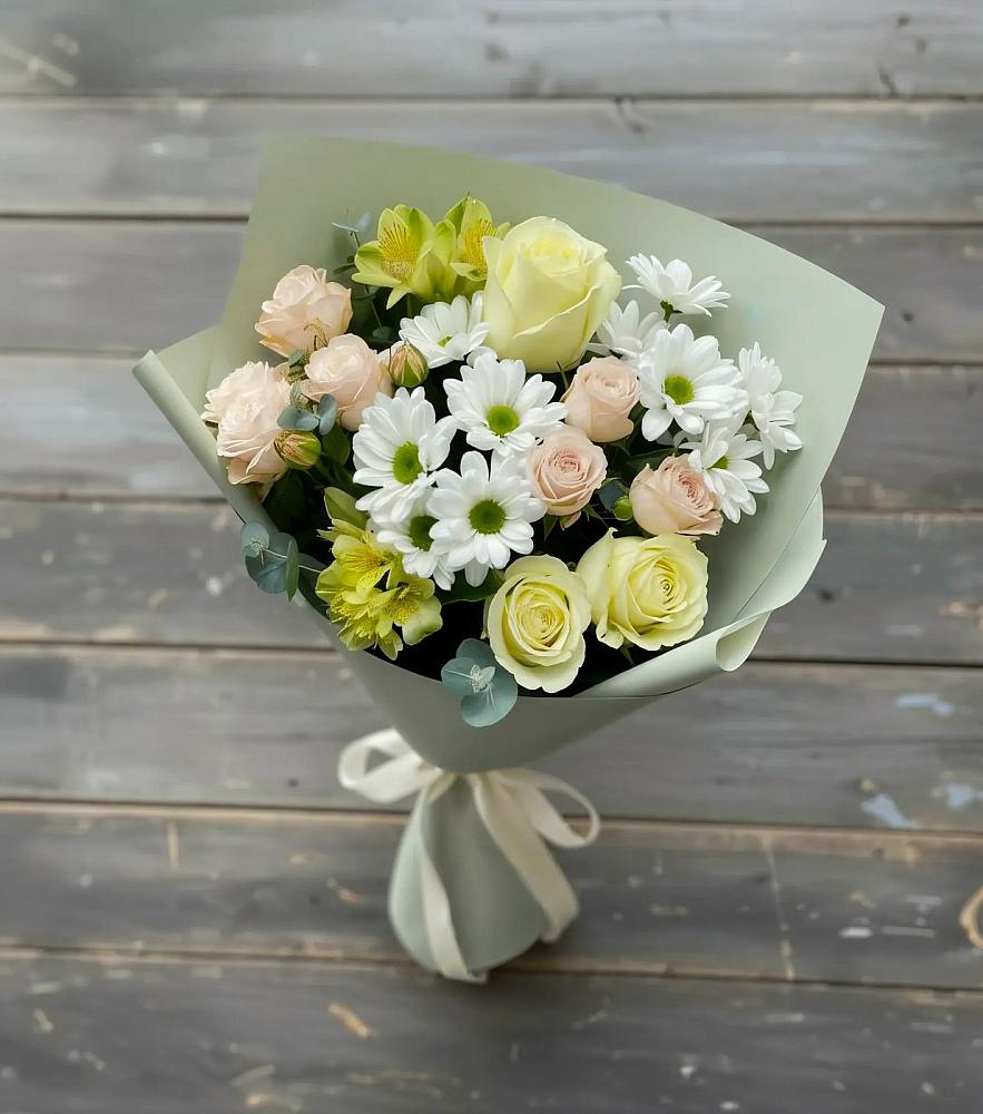 Букет цветов из: Альстромерии, Розы и Хризантемы в Куликовых Копанях