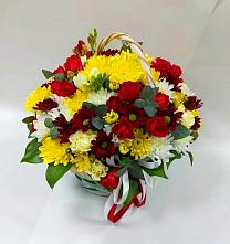 Цветочная композиция из Хризантемы и Розы в корзине #REPLACE_PRED# Куликовых Копанях