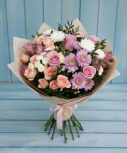 Букет цветов из:  Хризантемы, Розы и Альстромерии в Куликовых Копанях