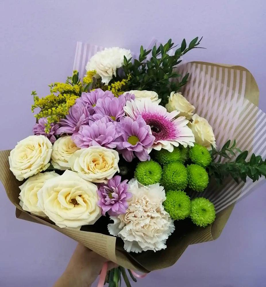 Букет цветов из: Хризантемы, Розы, Гвоздики и Герберы в Куликовых Копанях