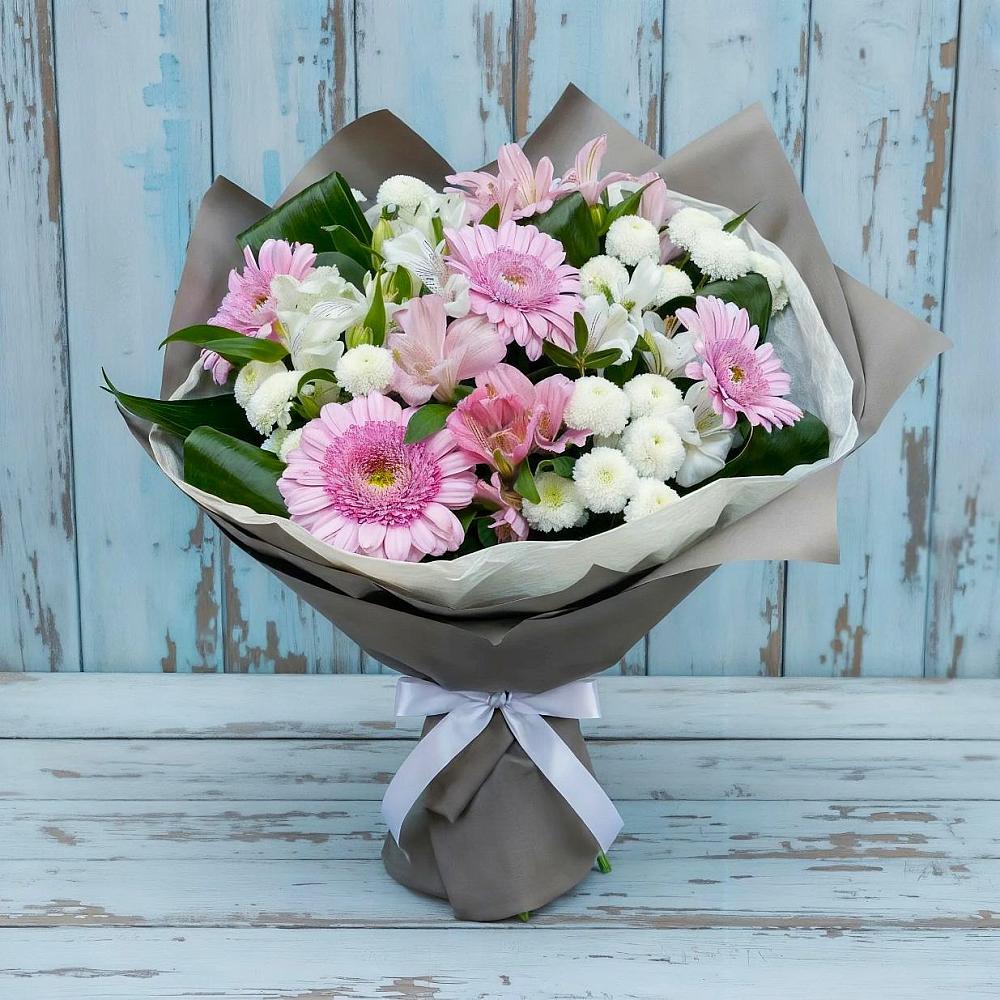 Букет цветов из: Герберы, Альстромерии и Хризантемы в Куликовых Копанях